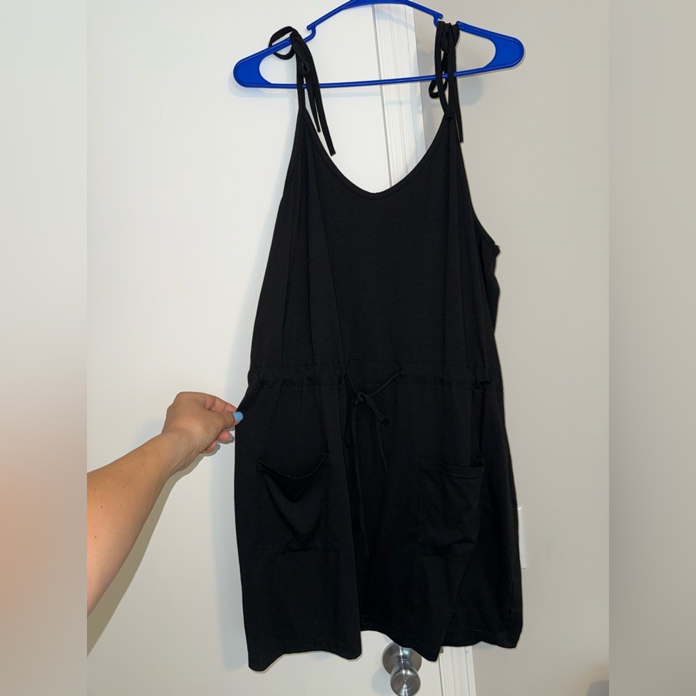 Black Sleeveless Tie-Waist swim cover up